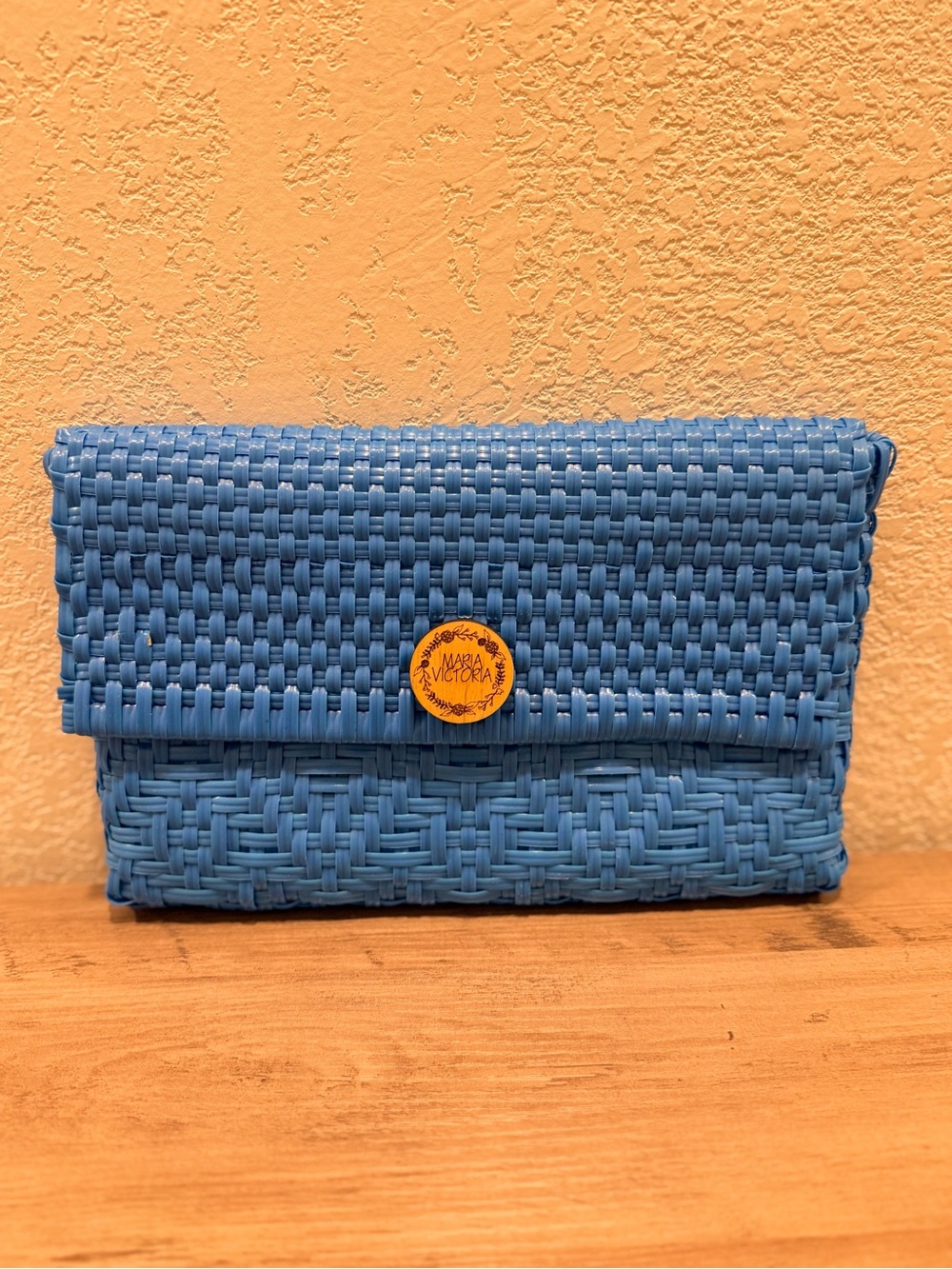Maria Victoria Carlota Blue Woven Clutch Bag
